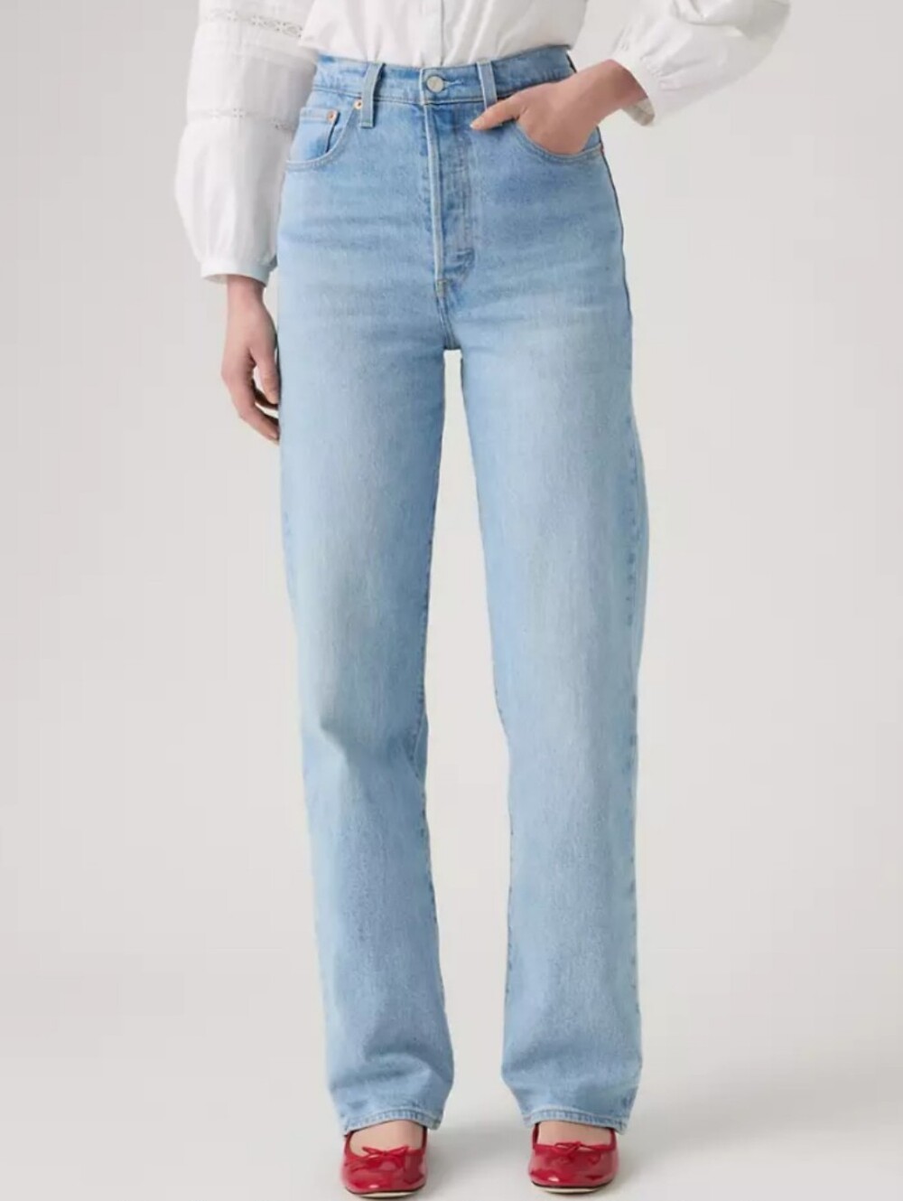 Levi's Ribcage Straight Jeans Premium Denim in Samba Tango Light 32 Inseam Sz 26